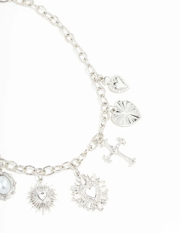 Silver Heart & Cross Charm Necklace