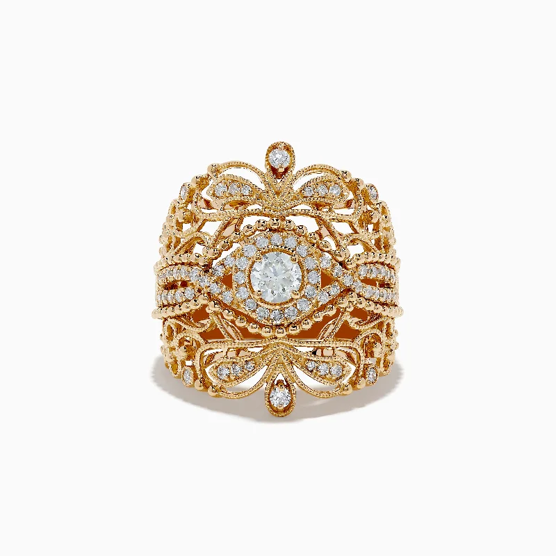 D'oro 14K Yellow Gold Diamond Statement Ring