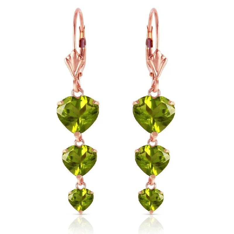 14K Solid Rose Gold Chandelier Earrings with Peridots