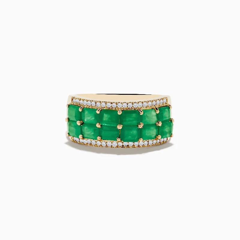 14K Yellow Gold Emerald and Diamond Band Ring