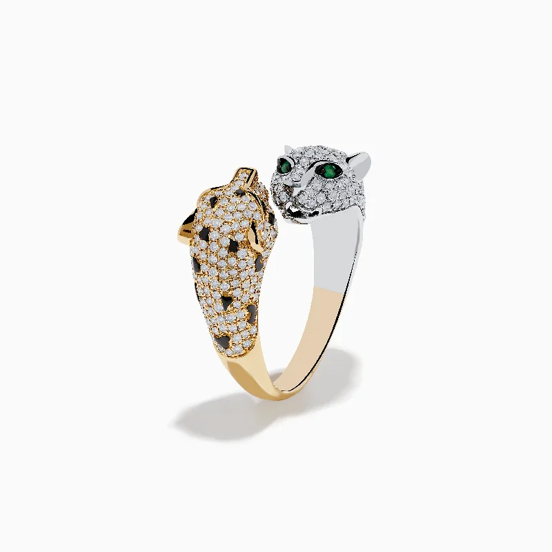 Signature 14K 2-Tone Gold Diamond and Emerald Panther Bypass Ring