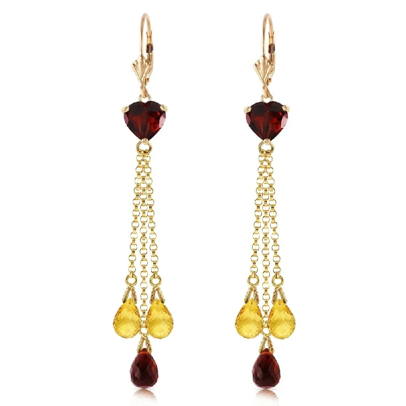 9.5 CTW 14K Solid Gold Chandelier Earrings Briolette Garnet Citrine