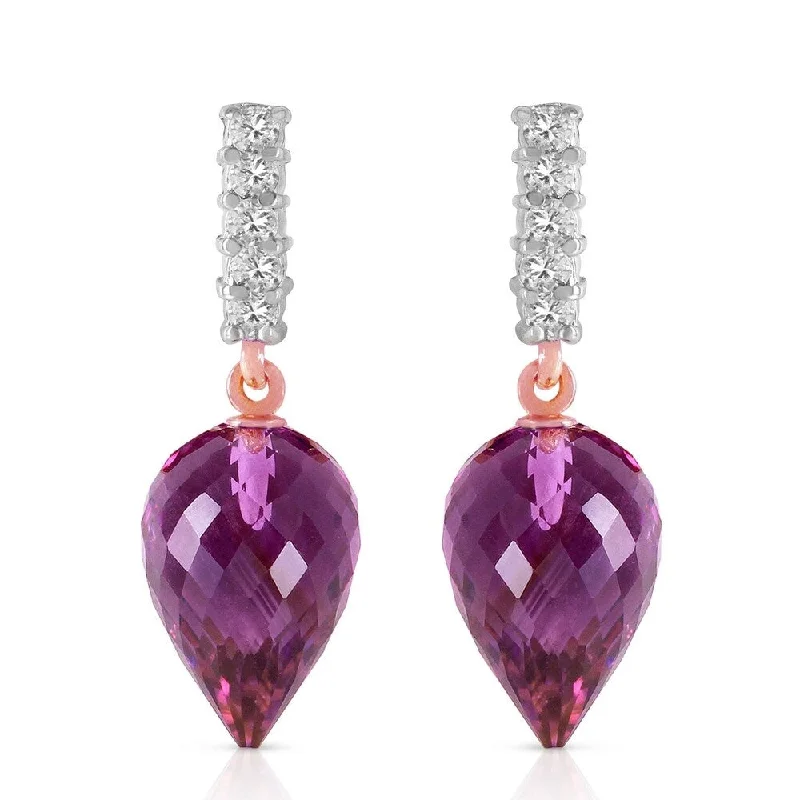 19.15 CTW 14K Solid Rose Gold Earrings Diamond Amethyst