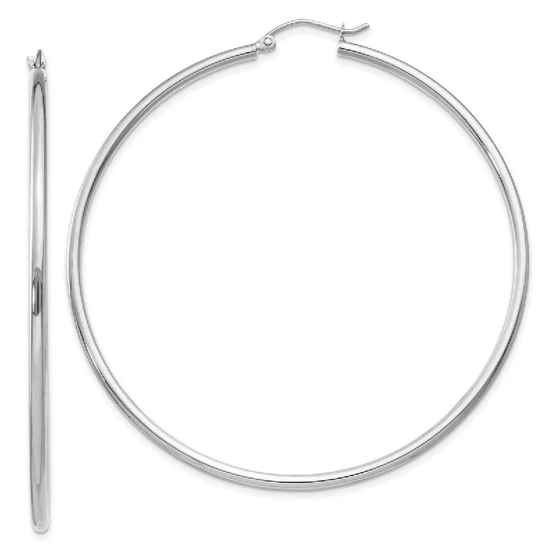 Curata 14k White Gold Polished Lightweight Hoop Earrings - 60mm