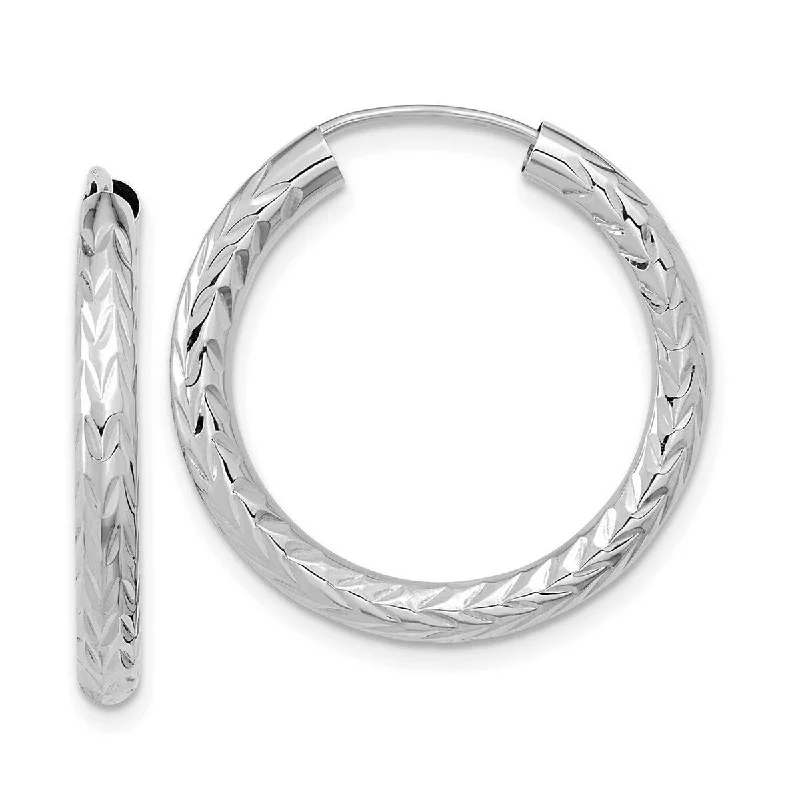 Curata 14k White Gold Polished and Sparkle Cut Endless Hoop Earrings - 25x25mm