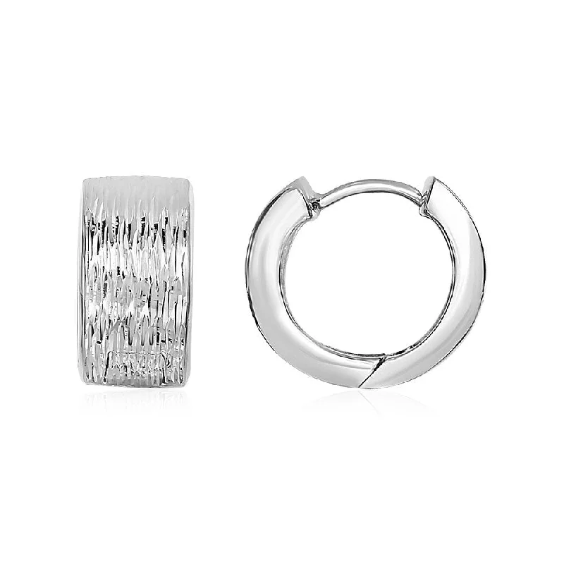 Wood Textured Hoop Earrings in Sterling Silver