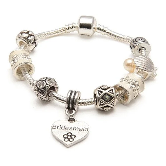 Adult's Bridesmaid 'Cascade Cream' Silver Plated Charm Bead Bracelet