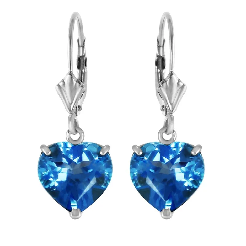 14K Solid White Gold Leverback Earrings Natural 10mm Heart Blue Topaz