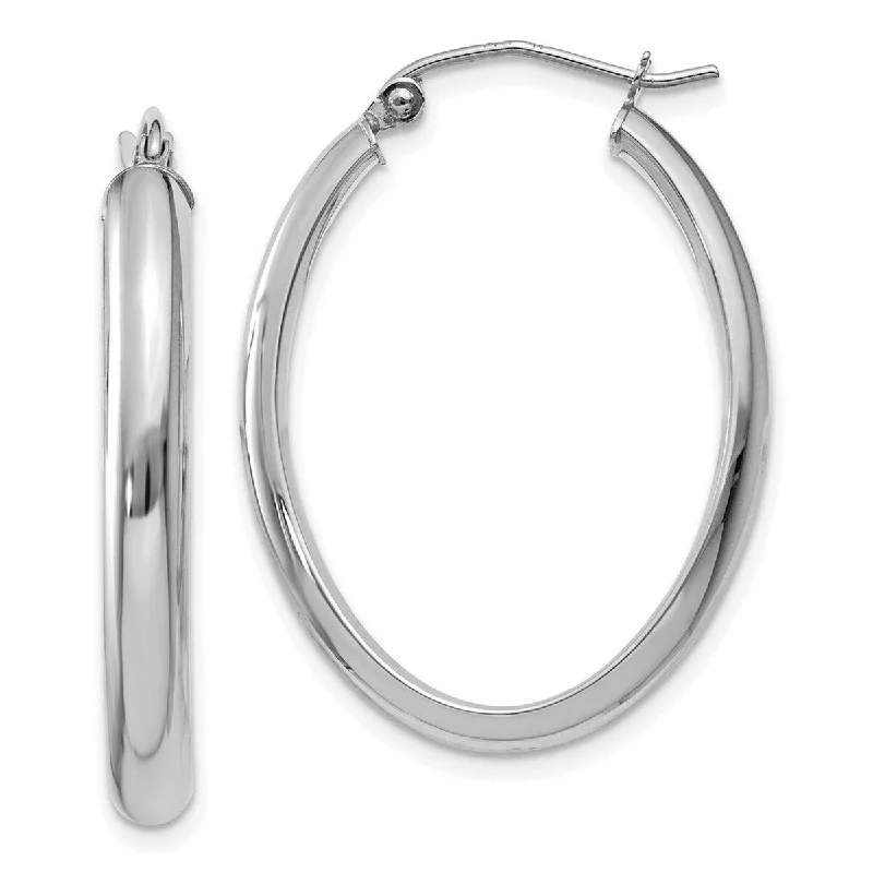 Curata 10k White Gold Polished Oval Hoop Earrings - 20x22mm