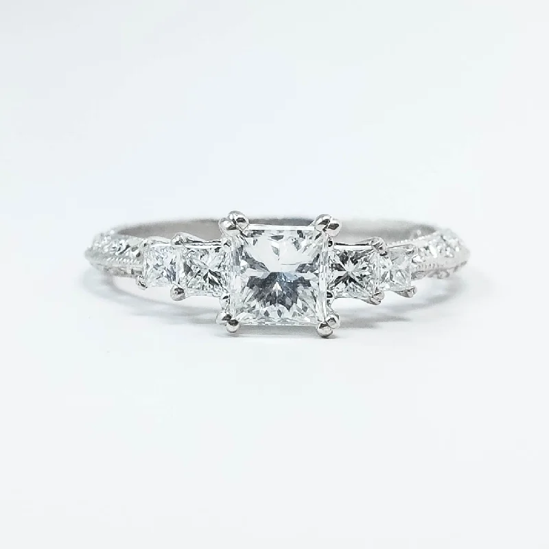 Platinum 0.50ct Princess Cut Diamond & Diamond Accented Eternity Engagement Ring