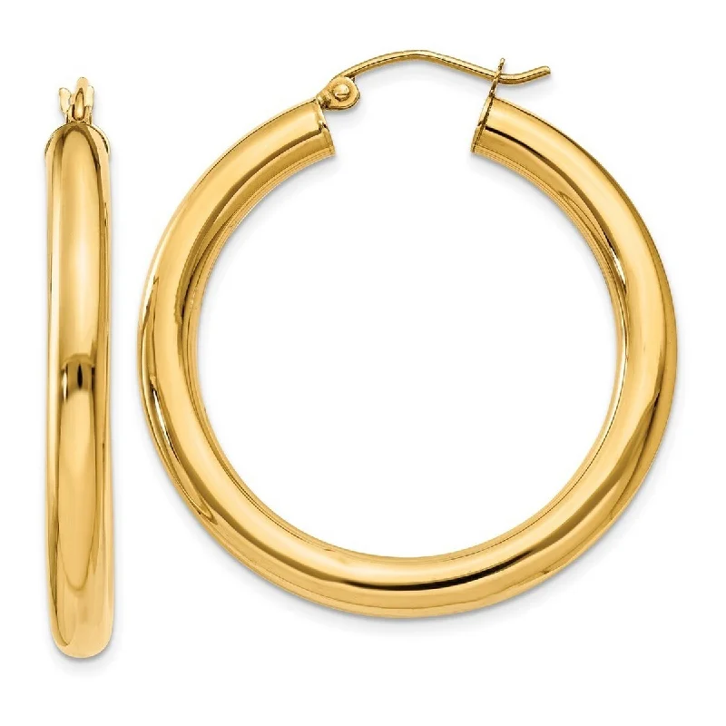 Curata 10k Yellow Gold Polished Lightweight Tube Hoop Earrings - 35mm