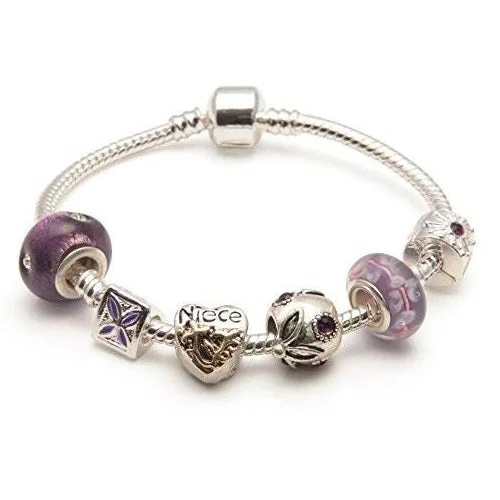 Adult's Niece 'Purple Haze' Silver Plated Charm Bead Bracelet