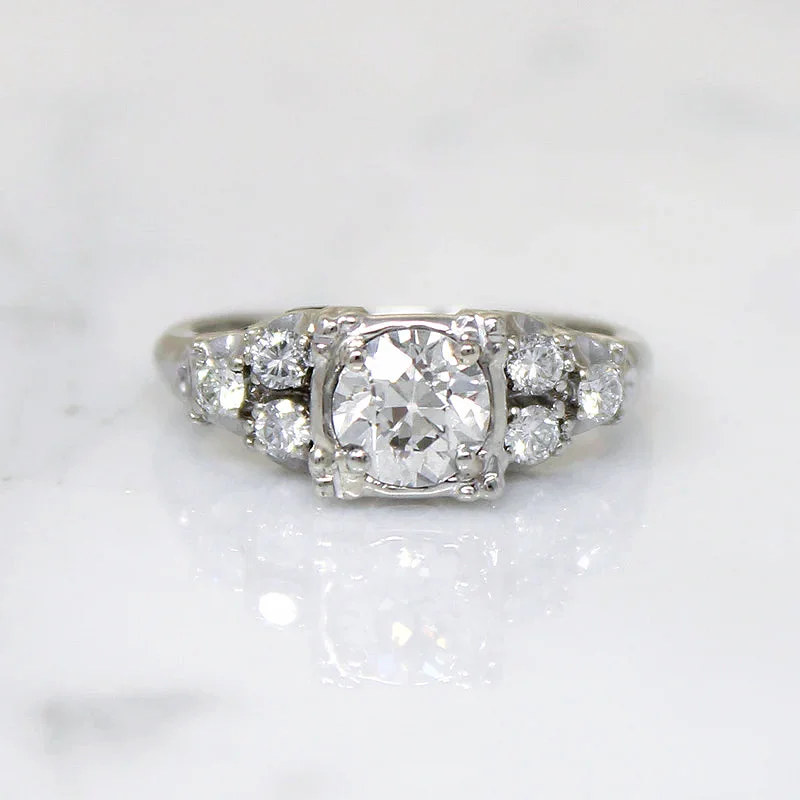 Romantic White Gold Engagement Ring with Old Mine Cut Diamond