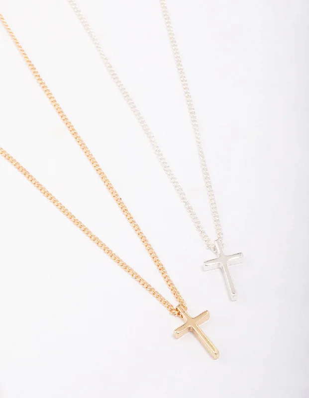 Mixed Metal Plain Cross Necklace Pack