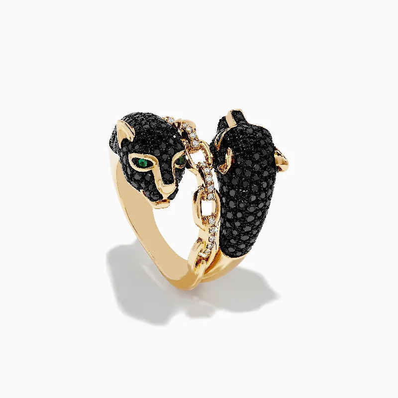 Signature 14K Gold Emerald, Black & White Diamond Panther Ring