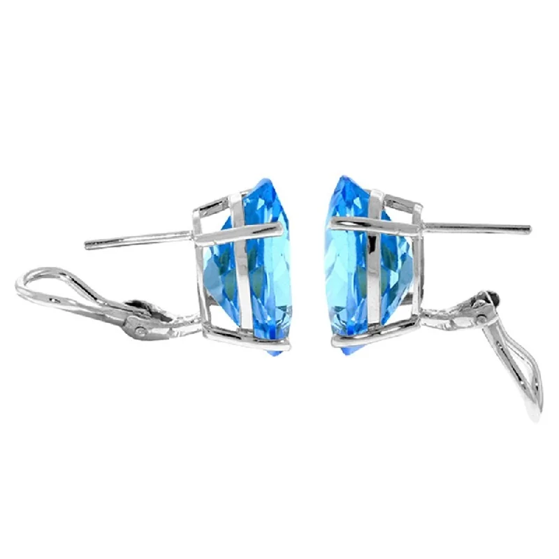 16 CTW 14K Solid White Gold French Clips Earrings Natural Blue Topaz