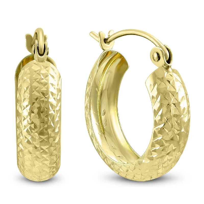 Marquee Jewels 14K Yellow Gold Hammered Huggie Hoop Earrings