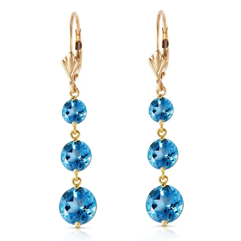 7.2 Carat 14K Solid Gold Rainfall Blue Topaz Earrings