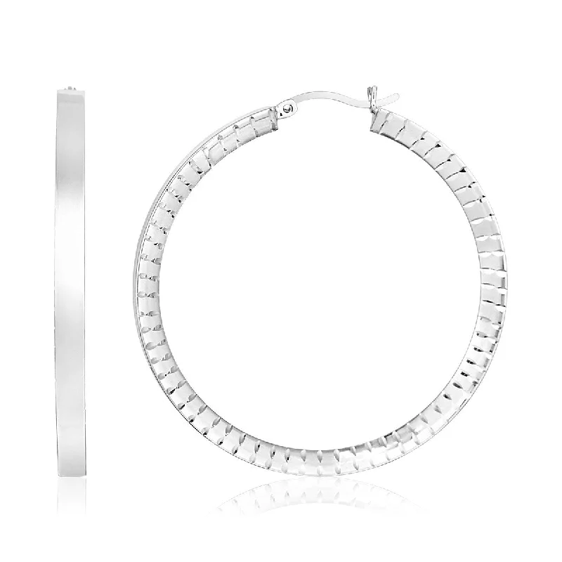 Sterling Silver Round Snake Texture Hoop Earrings