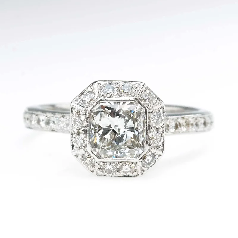 1.25ct VS1/I Radiant Diamond Halo Engagement Ring in 18K White Gold