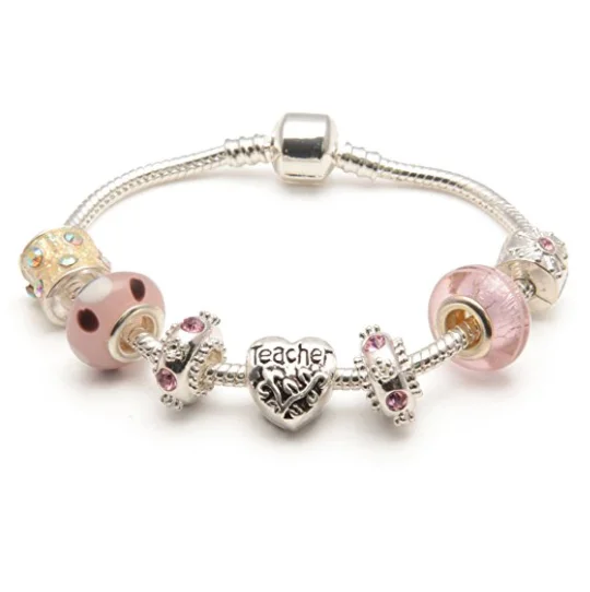 Teacher 'Vanilla Kisses' Silver Plated Charm Bead Bracelet