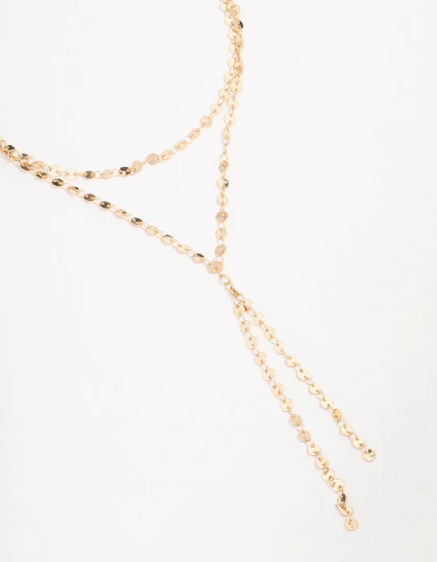 Gold Plated Round Link Layered Y-Necklace