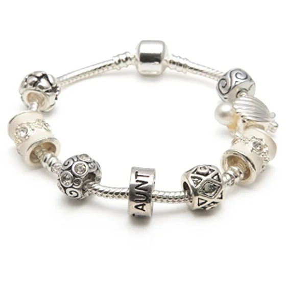 Aunt 'Cascade Cream' Silver Plated Charm Bead Bracelet