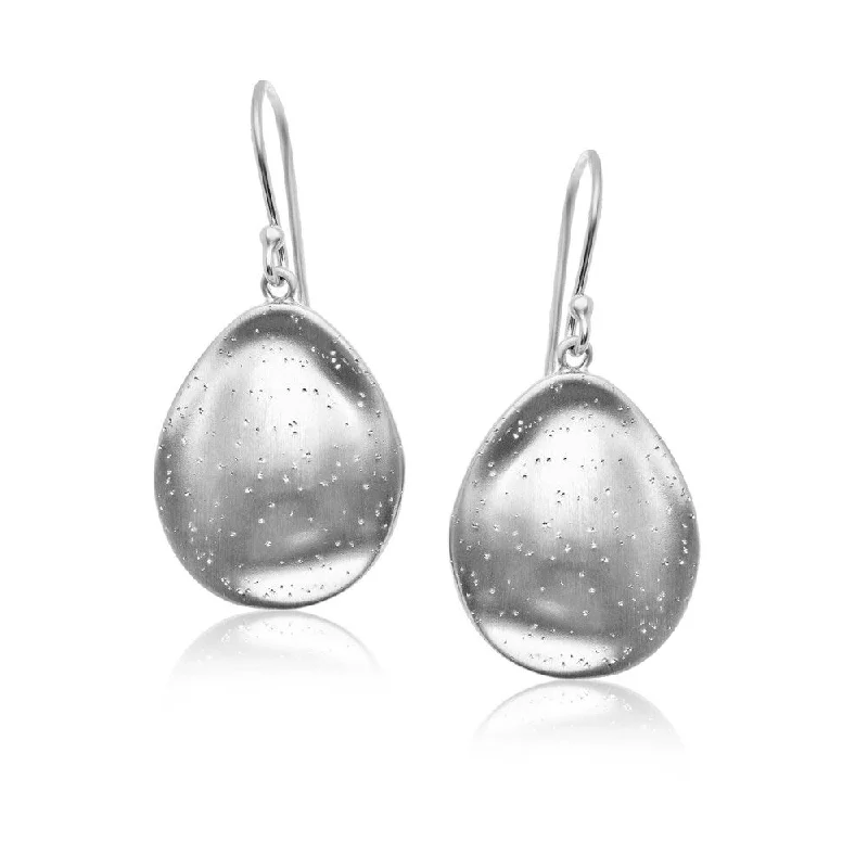 Sterling Silver Teardrop Hammered Diamond Dust Earrings