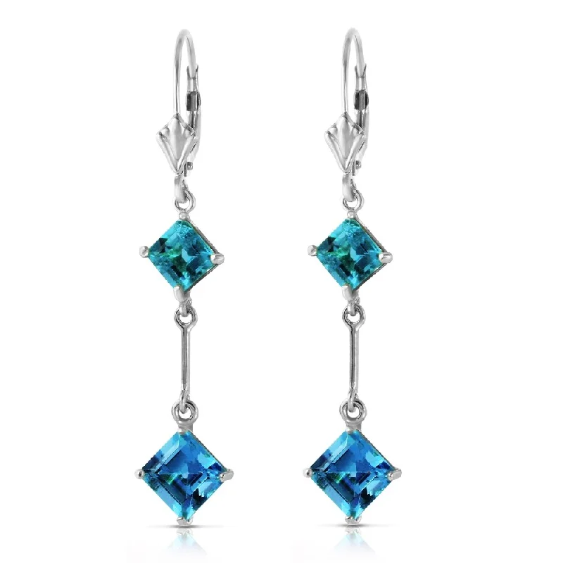 14K Solid White Gold Leverback Earrings with Blue Topaz