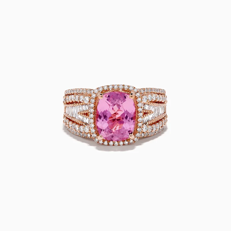 14K Rose Gold Kunzite and Diamond Ring