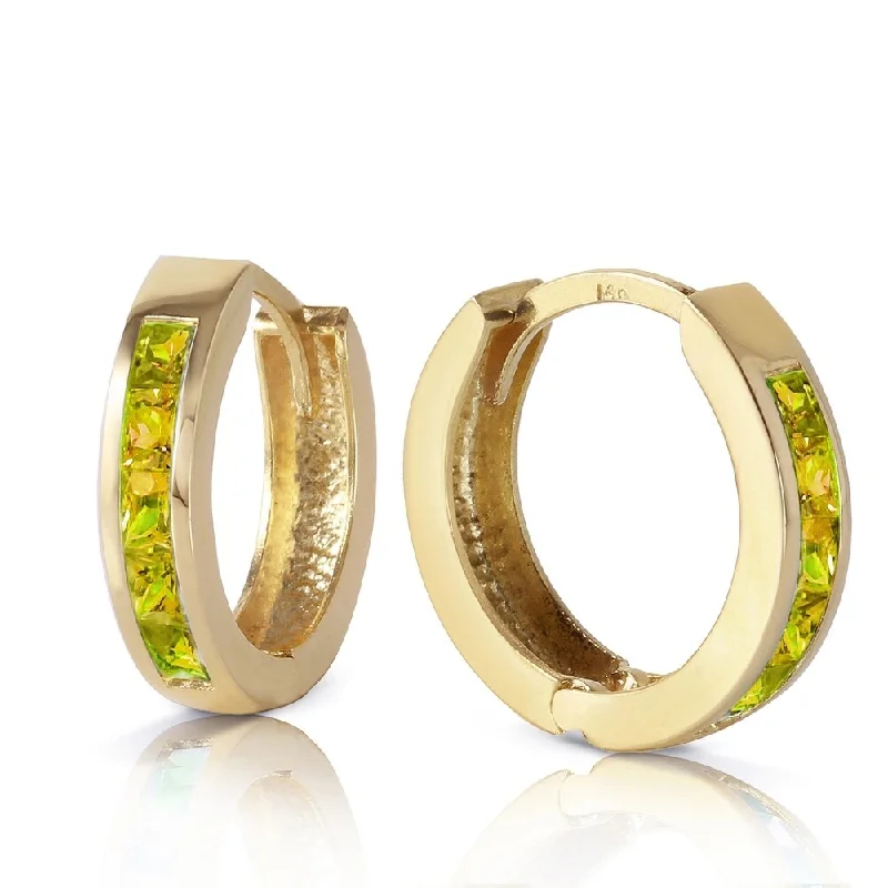 1 Carat 14K Solid Gold Hoop Huggie Earrings Peridot