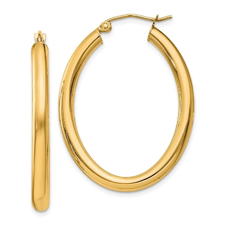 Curata 14k Yellow Gold Polished Oval Tube Hoop Earrings - 37.8x28.2mm