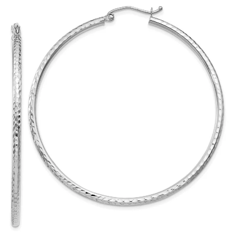 Curata 10k White Gold Sparkle Cut Round Tube Hoop Earrings - 50mm