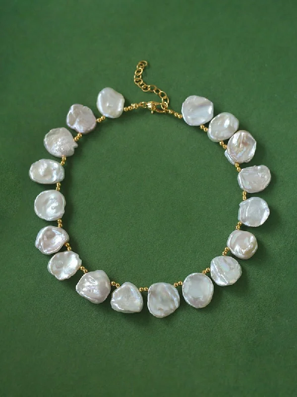 Natural Large Petal Baroque Pearl Necklace with Gold Bean