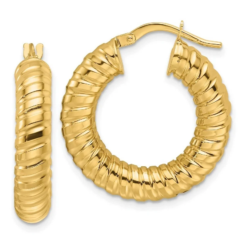 Curata 10k Yellow Gold 24x5mm Spiral Round Hoop Earrings