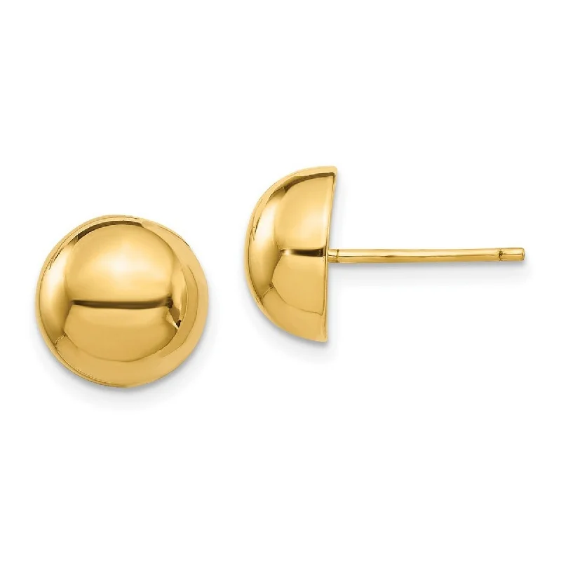 Curata 14k Yellow Gold Hollow Polished Half Ball Post Earrings - 10x10mm