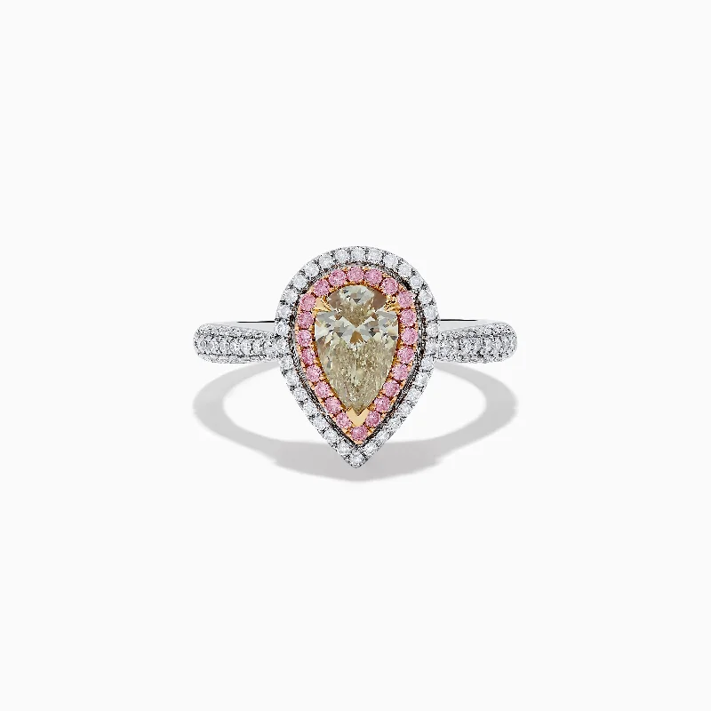 Canare 18K Pear Shaped Yellow Diamond and Pink Diamond Halo Ring 1.52 TCW