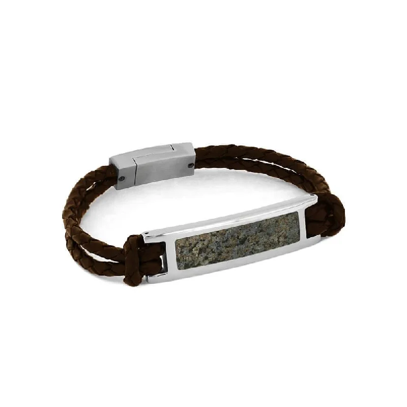 Premium Dinosaur Bone and Leather Bracelet with Stainless Steel Setting