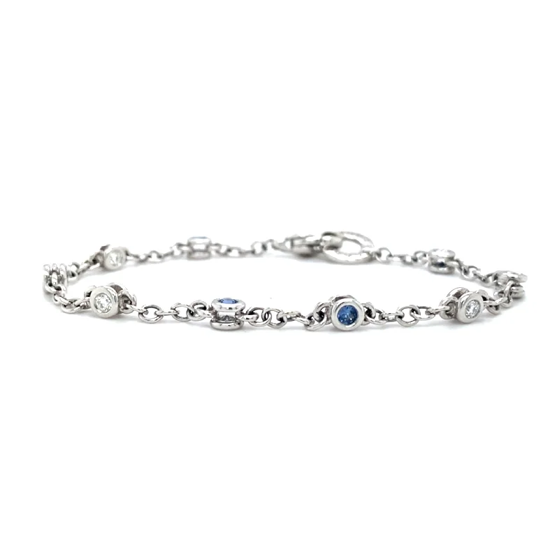 Yogo Sapphire, Diamond & White Gold Station Bracelet - "Yogo Beloved"