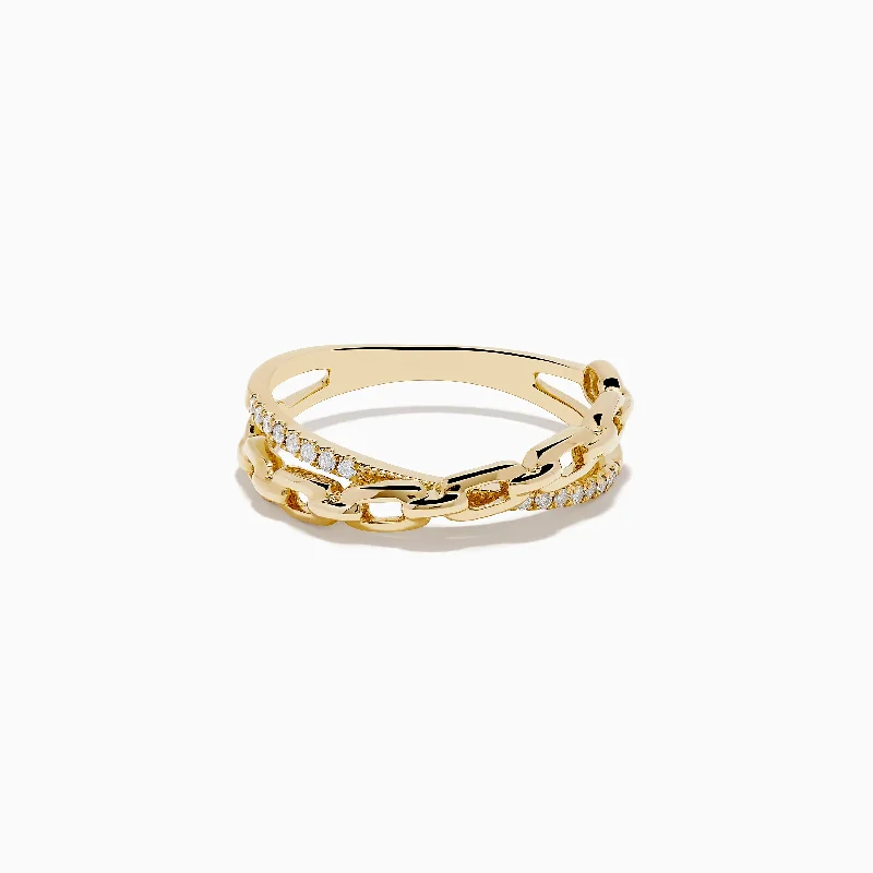 14K Yellow Gold Diamond Chain Link Ring