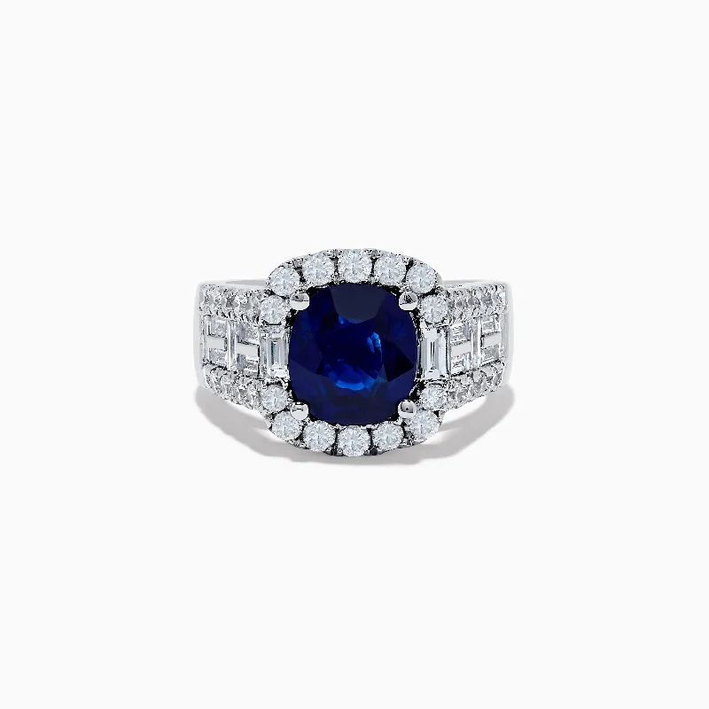 Hematian 18K White Gold Blue Sapphire and Diamond Ring