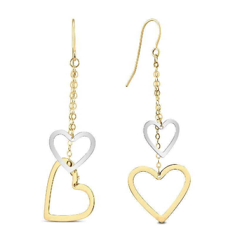 Marquee Jewels Double Heart Dangle Drop Earrings in 10K Two Tone Gold