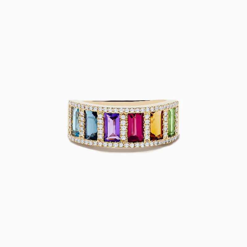 Mosaic 14K Yellow Gold Multi Gemstone and Diamond Ring