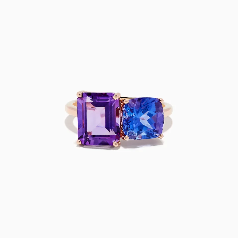 14k Rose Gold Amethyst and Tanzanite Toi Et Moi Ring