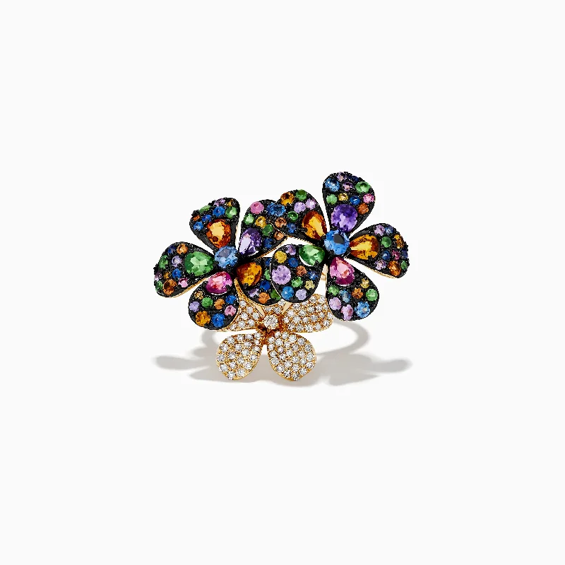 Watercolors 14K Yellow Gold Multi Sapphire & Diamond Flower Ring