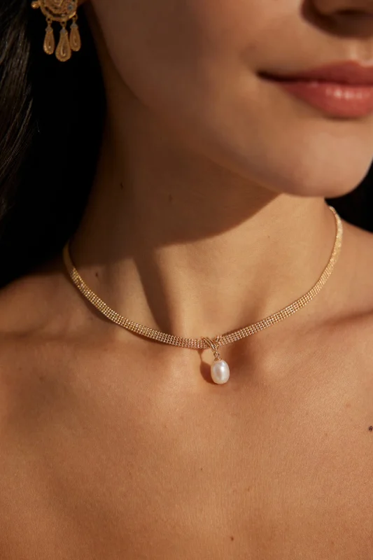 Minimalist Chunky Chain Pearl Pendant Necklace