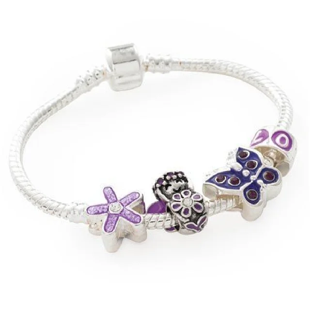 Purple Fairy Silver Plated Charm Bracelet For Girls