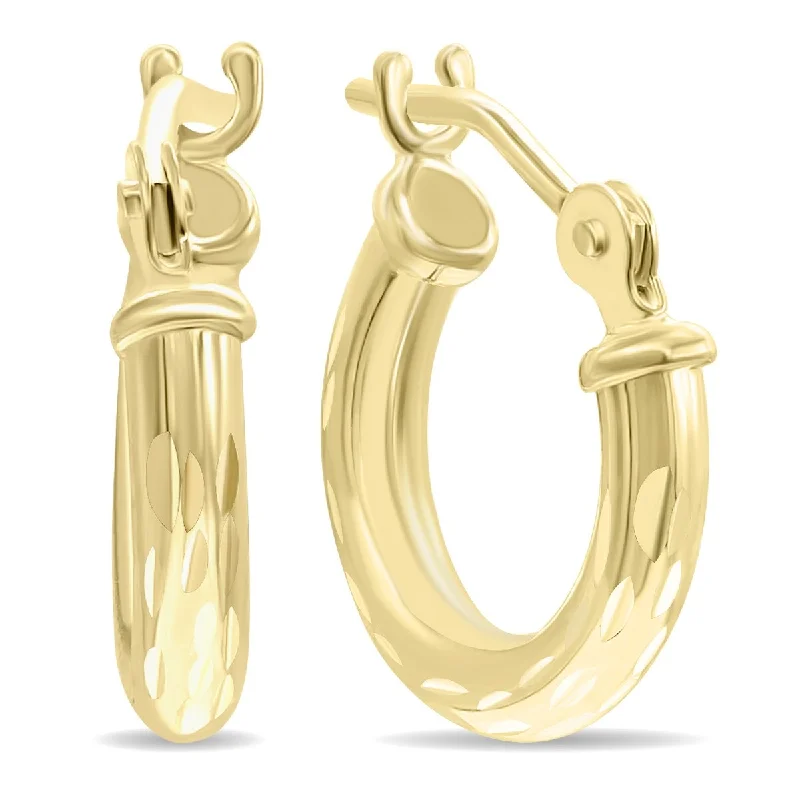 Marquee Jewels 10K Yellow Gold Shiny Diamond Cut Engraved Hoop Earrings (12mm)