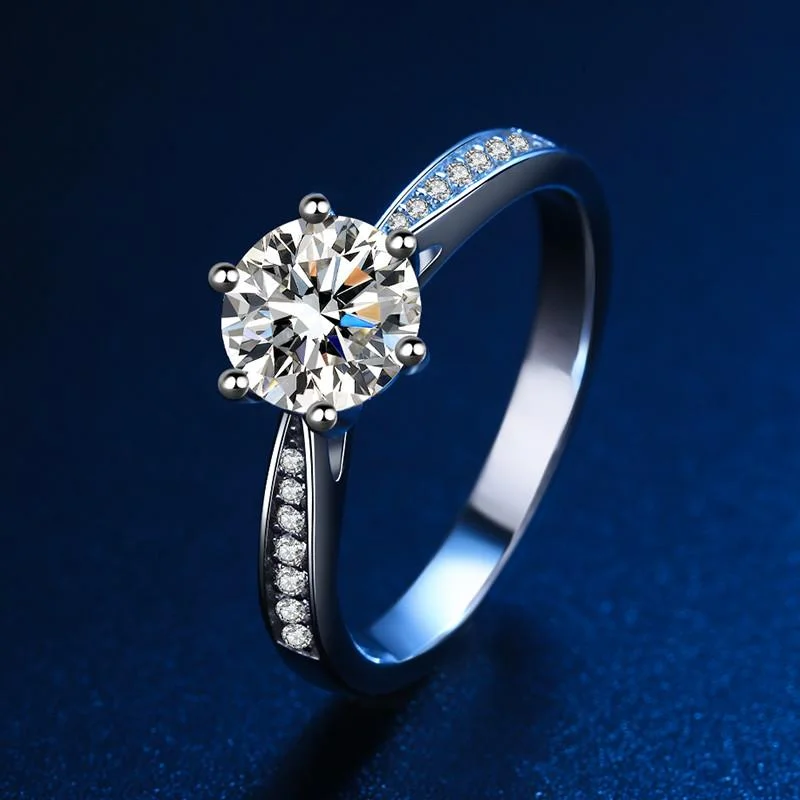 Moissanite Round Cut 6 Prong Engagement Ring