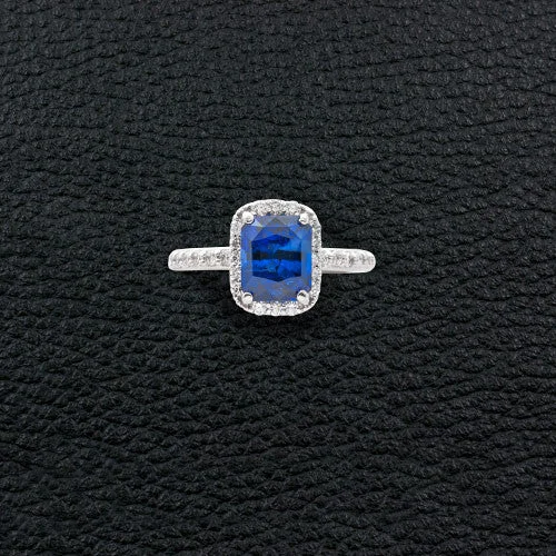 Sapphire Engagement Ring with Diamond Halo